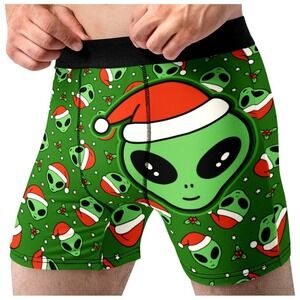 Random Stock Apparel Boxer Briefs Adult Large Green Alien Santa Xmas Mens